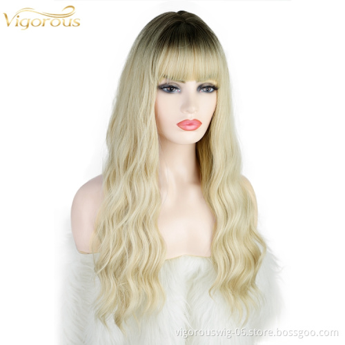 Vigorous wholesale synthetic wig vendor ombre long and bob blonde curly wave hair wigs for white women cosplay party wigs